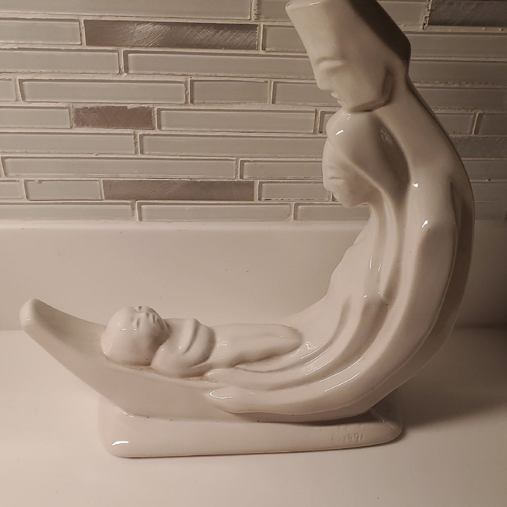 "Circle Of Love"  Graceful Cream Ceramic Mother and Child Sculpture